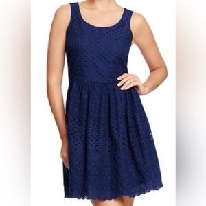 Old Navy Blue Sleeveless Fit and Flare Eyelet Dress